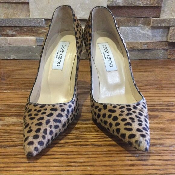 JIMMY CHOO  Leopard Print Pony Hair Eleven Pimps Heels - Picture 2 of 11